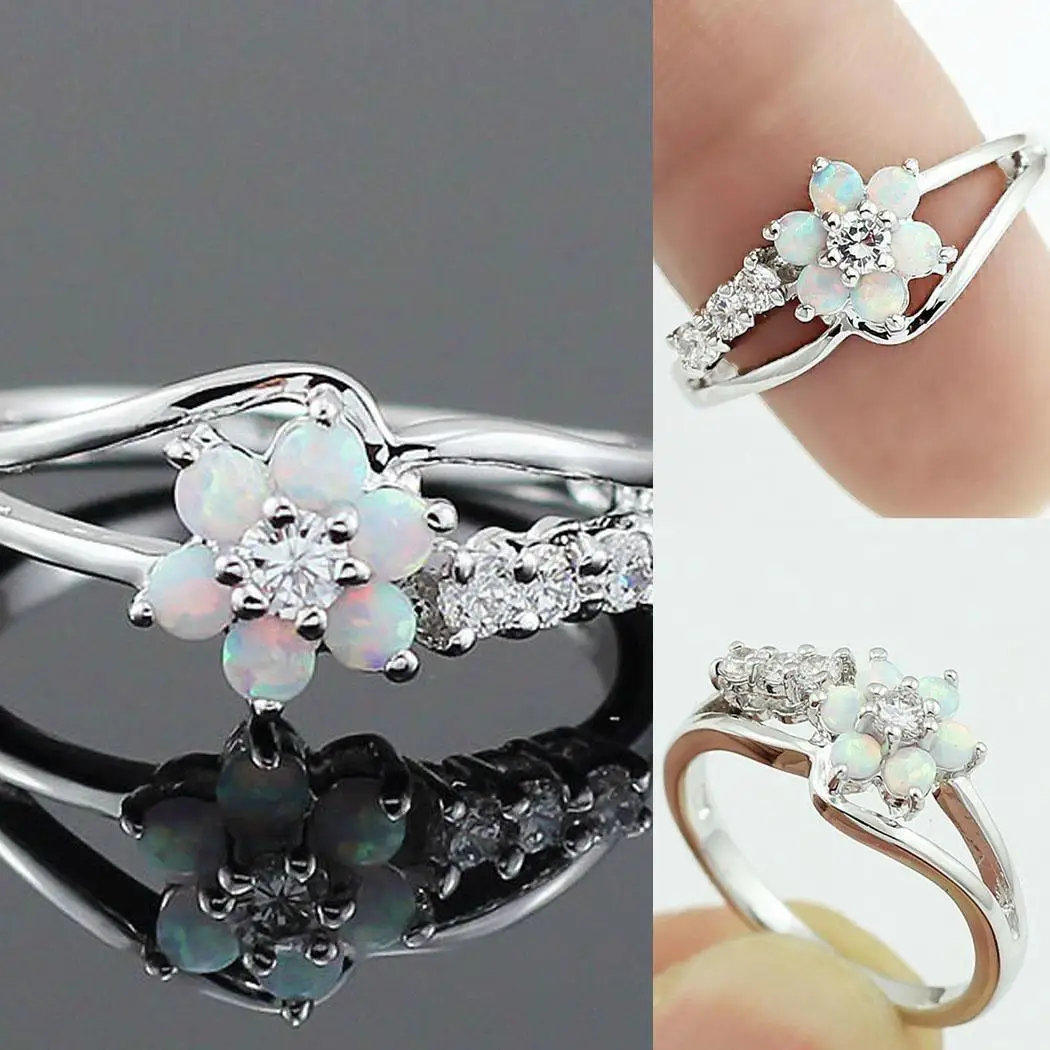 Женское модное повседневное кольцо с цветком из хрусталя коктейльное белое