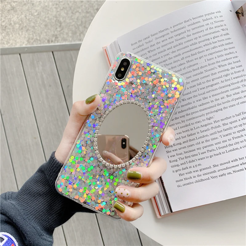 

Simple Makeup Mirror Bling Female Phone Cover Case For Iphone X Xs Max Xr 10 8 7 6 6s Plus Luxury Soft Silicone Coque Fundas