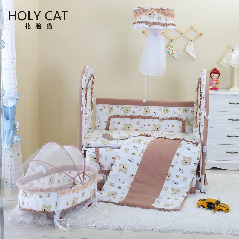HOLYCAT Колыбель режим европейская роскошная тканевая кроватка многофункциональная Регулируемая игровая кровать Бесплатное постельное белье 4 шт. подарки