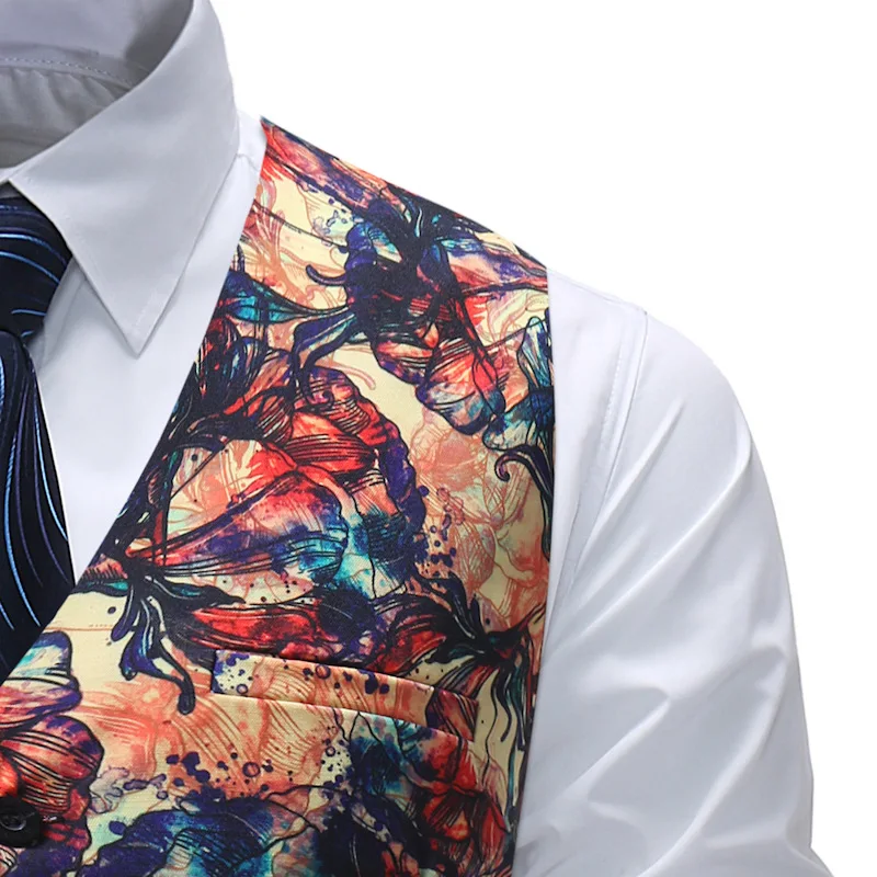 New M-5XL Men's Vest 2020 Chalecos Para Hombre Men Fashion Print Flower Casual Suit Four Seasons Colete Masculino | Мужская одежда