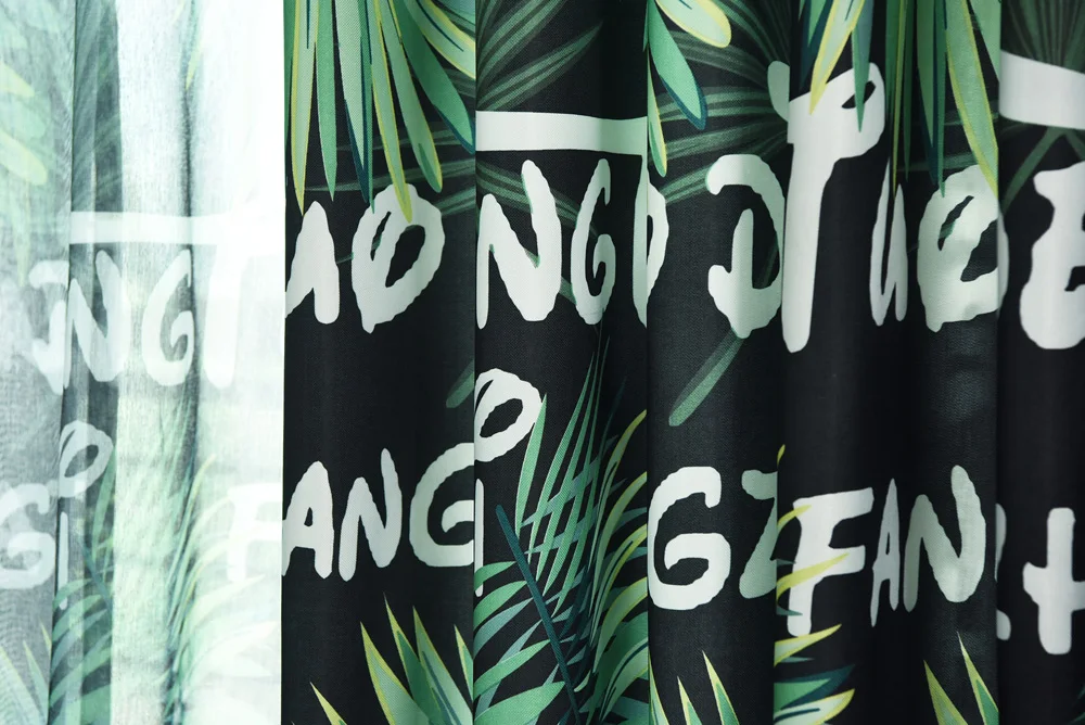 Nordic Style Unique Digital Printing Tropical Rainforest Leaves Tulle Curtains For Living Room Shade Blackout Curtains WP028-40