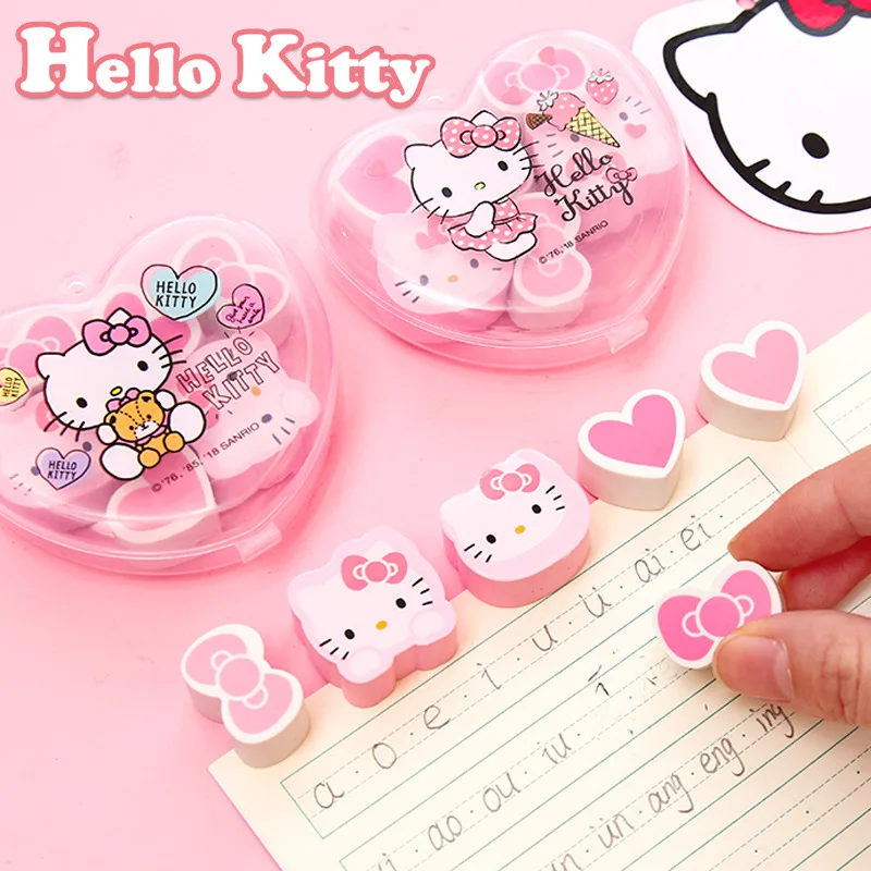 6 шт./упаковка, ластик с рисунком кота hello kitty, сердечка, бант, милый детский карандаш для коррекции письма, резиновые ластики, подарок каваи