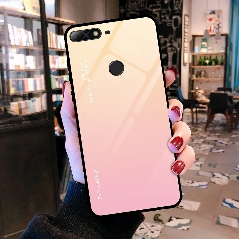 01 Роскошный градиентный чехол из закаленного стекла для huawei Y6 Y7 Prime ATU-L31 ATU-L42 LDN-L21 LDN-LX3 чехол для телефона защитный чехол - Цвет: 01