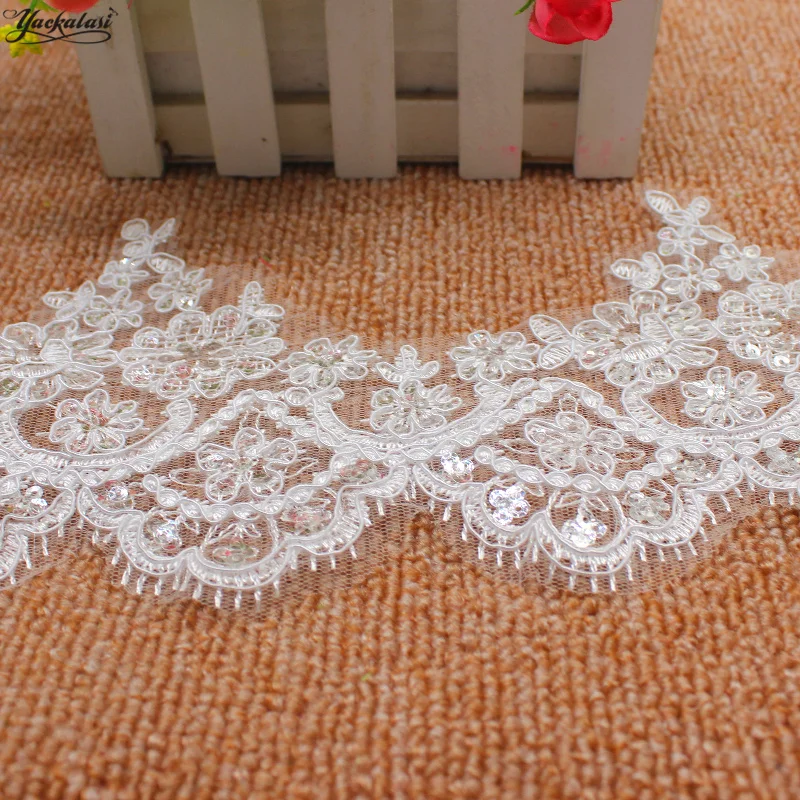 Блестками вышивка кружева для свадебное платье фигурной каймой шикарное белое с