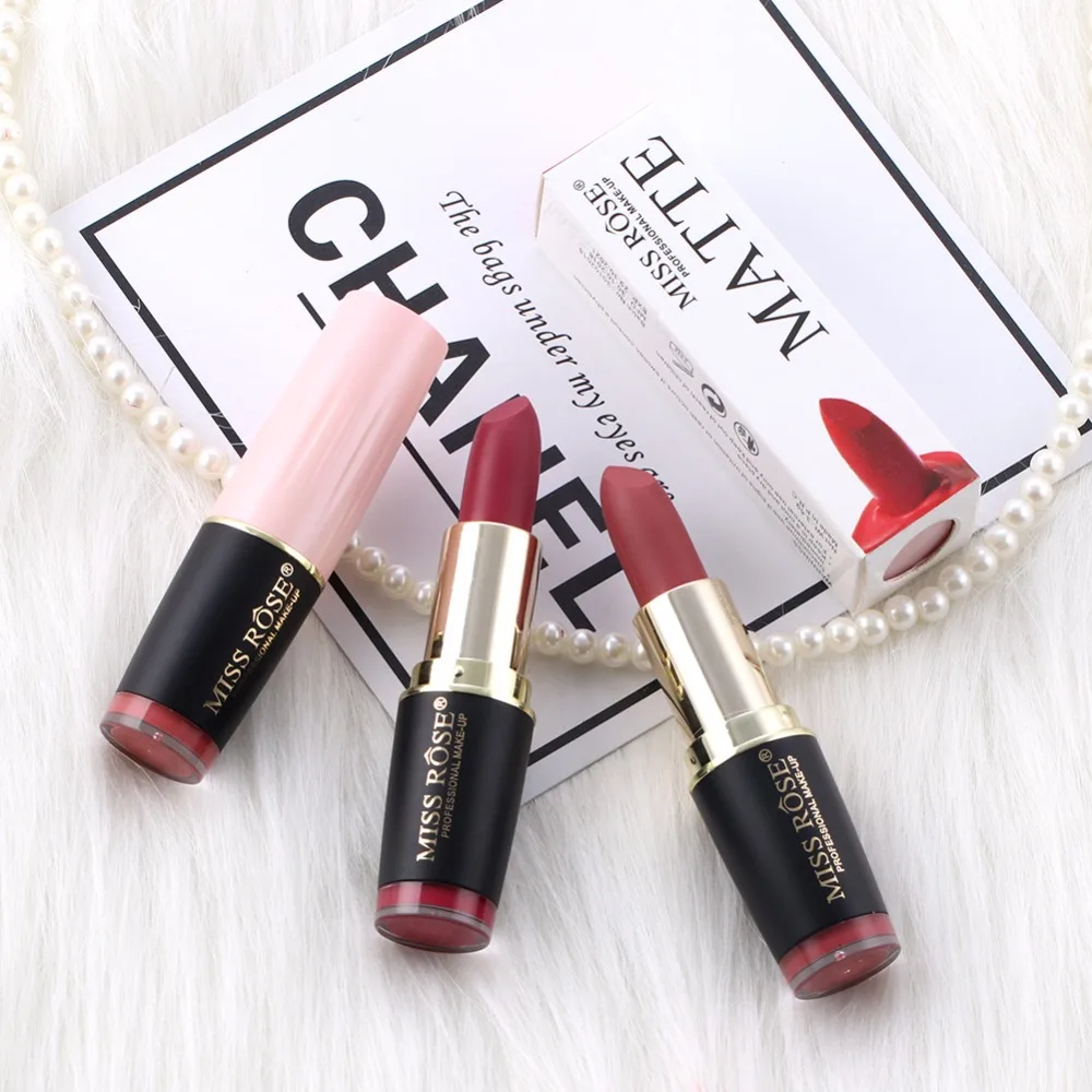 MISS ROSE Nude Color Lipstick Matte Batom Long Lasting Moisturizer Velvet Red Pink Pigments Brand Lip Stick Makeup 2019 |