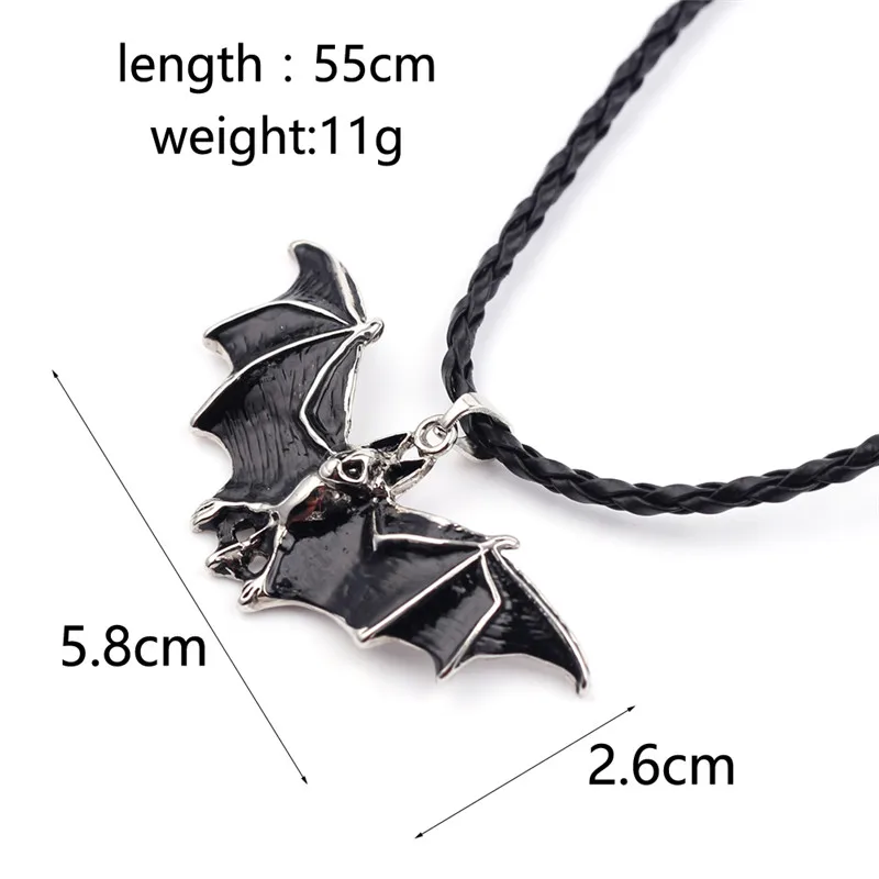 Vintage Punk Rope Chain Necklace Black Enamel Vampire Bat Pendant Men Colar Masculino Gothic Jewelry Halloween Gift | Украшения и