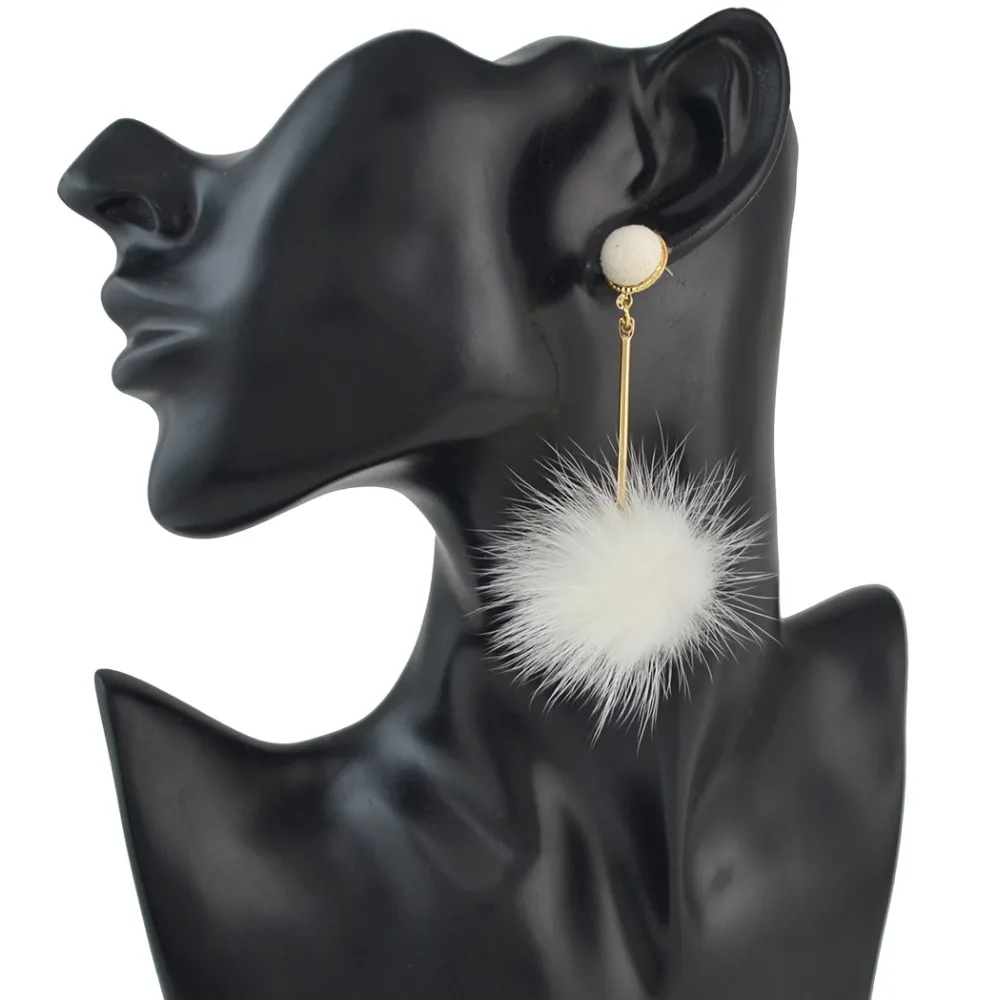 

3 Colors Korean Sweet Cute Long Drop Earrings Woollen Plush Ball Pendant Pom Earring Fashion Women Girls Jewelry Ear Accessory