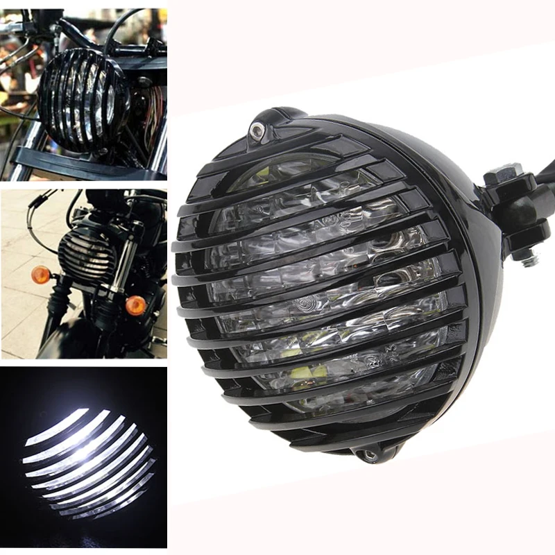 Черный мотоцикл ребристый Гриль светодиодные фары для HARLEY HONDA YAMAHA SUZUKI KAWASAKI