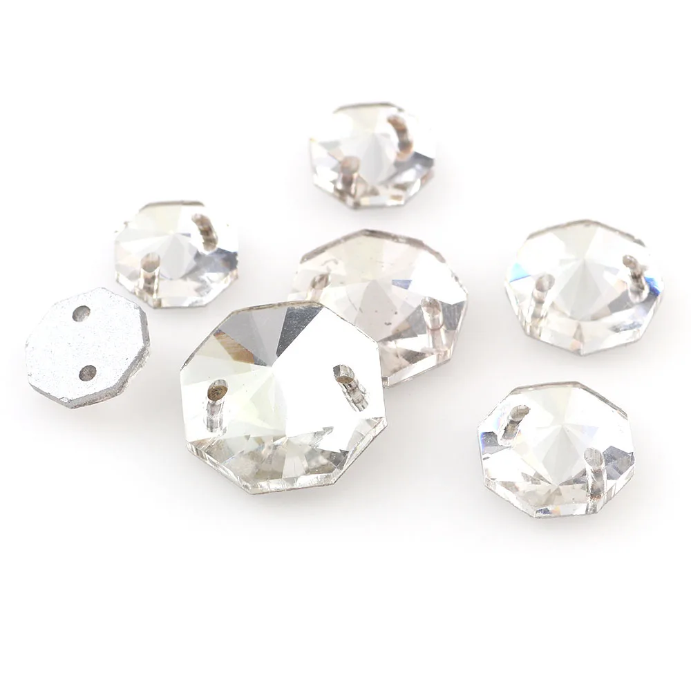 Круглые Восьмиугольные камни для шитья прозрачные с 2 отверстиями 10 12 14 мм