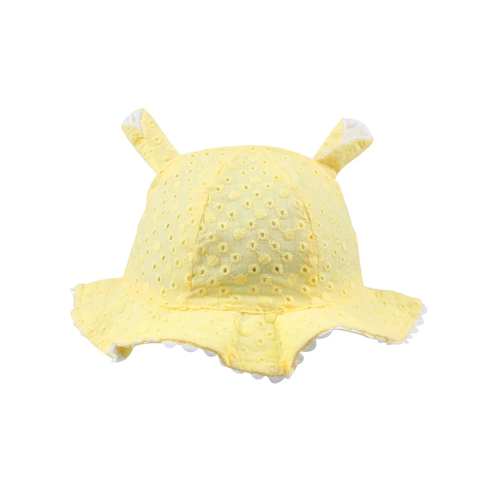 Hollow Cute Baby Girls Hat With Ears Cotton Toddler Bucket Panama Summer Sun Cap Lace Up Fitted Clothing | Детская одежда и обувь