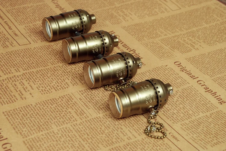 

UL Lamp Bases E26E27 Edison bulb Socket Bronzed Retro Pull Chain Zipper Switch Vintage Pendant Light Lamp Holders 10PCS/Lot