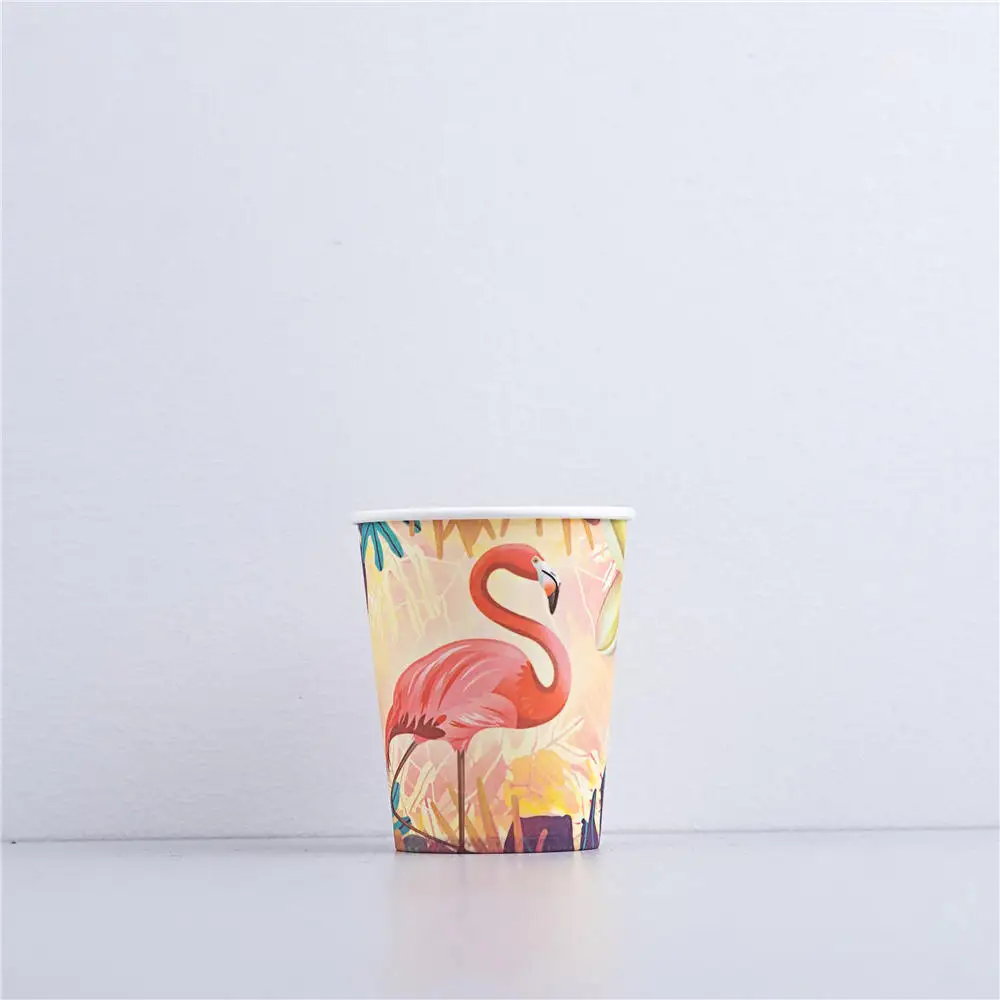 Фламинго тема одноразовая посуда для праздника день рождения зеленая Пальма