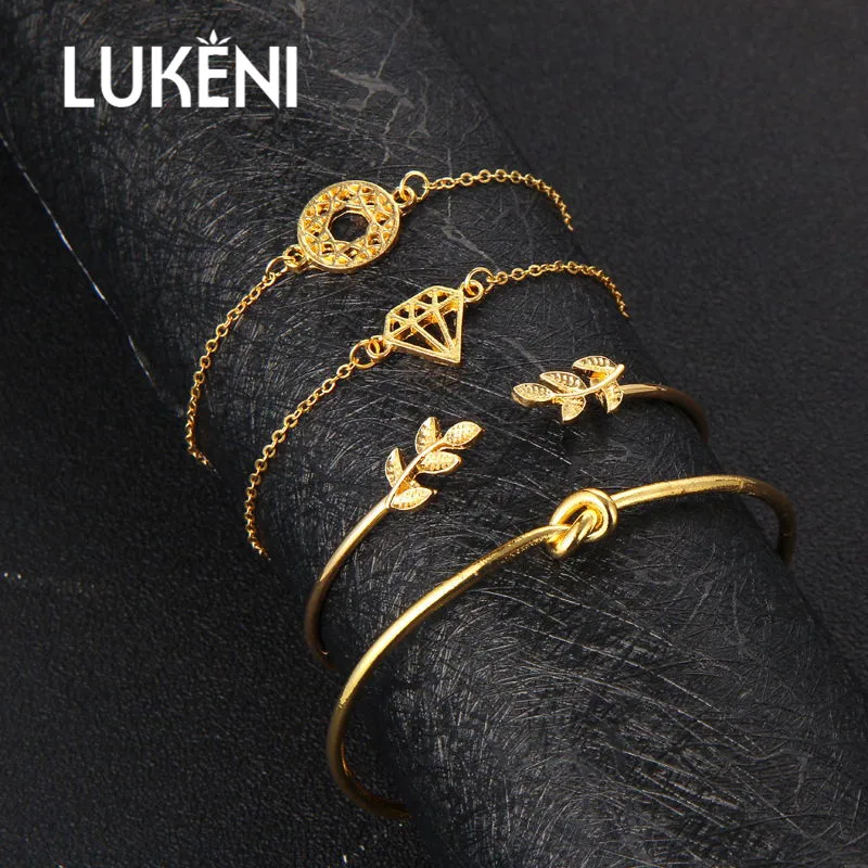 Lukeni 4 шт./компл. женские браслеты Модные Листья геометрические цепной золотой