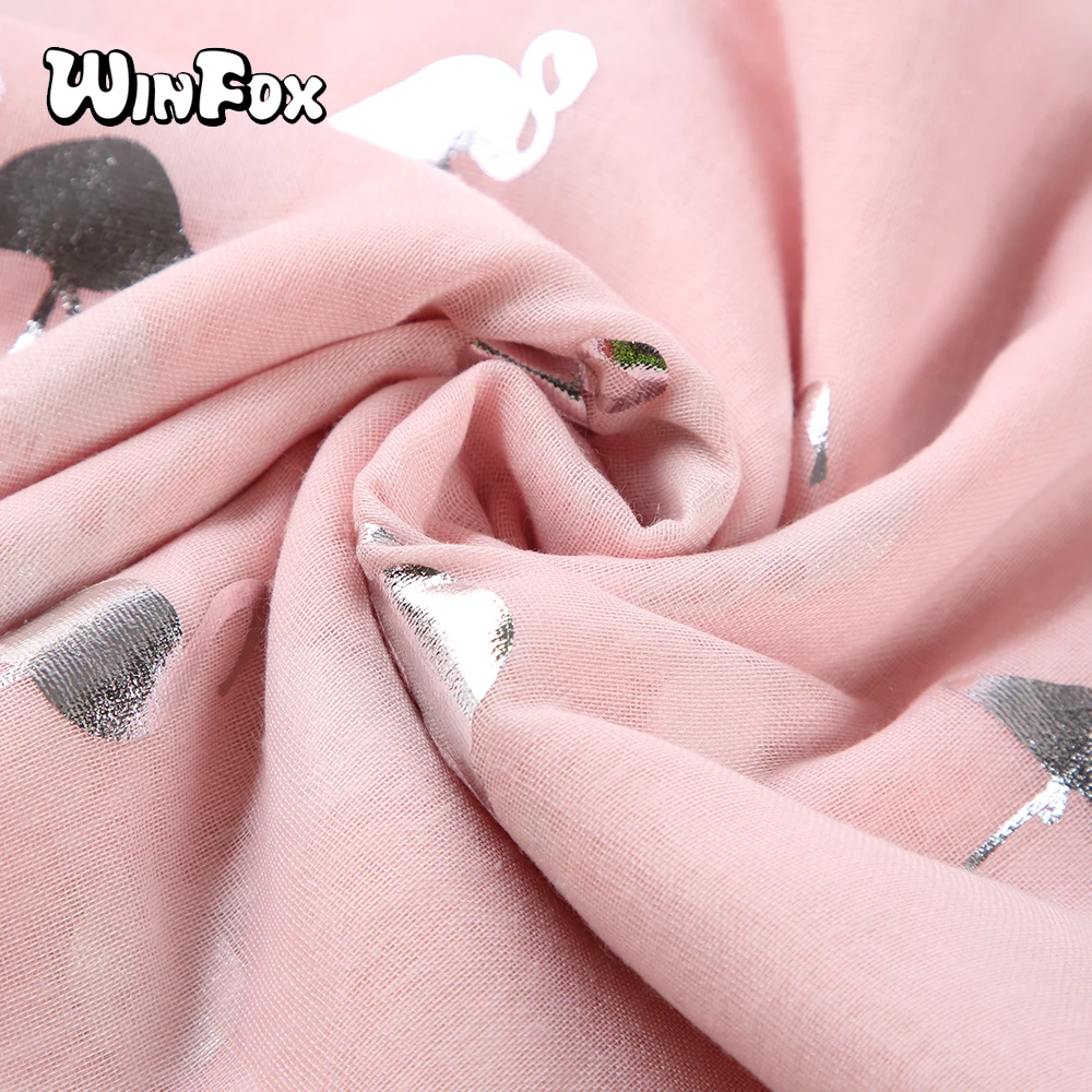 Winfox модный розовый белый блестящий шарф Фламинго женский фольга Серебряная