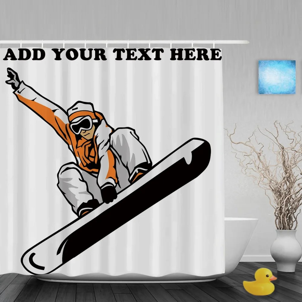 

Personalized Snowboarder Shower Curtain Customize Your Text Bathroom Shower Curtains Polyester Fabric With Hooks