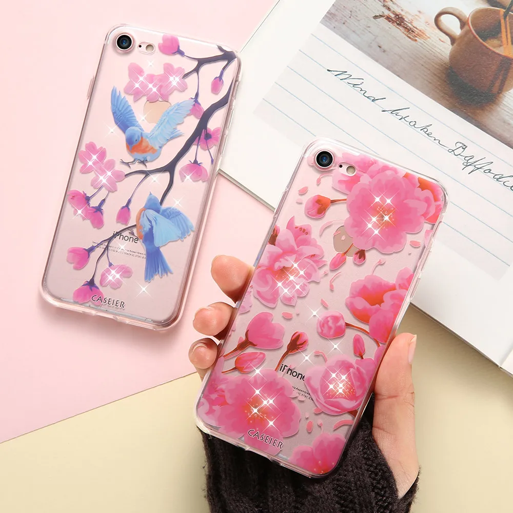 CASEIER Rhinestone Phone Case For iPhone X 6 6S 7 8 Glitter Soft TPU Cases Plus Diamond Back Cover Fundas |