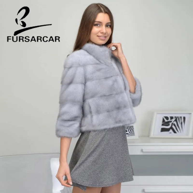 Женское пальто из 100% натурального меха норки FURSARCAR модное приталенное цельной