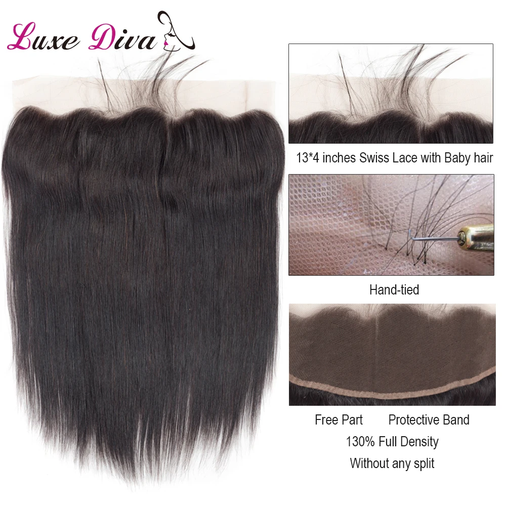 LUXE DIVA бразильские кружева Фронтальная застежка 13x4 прямые человеческие волосы
