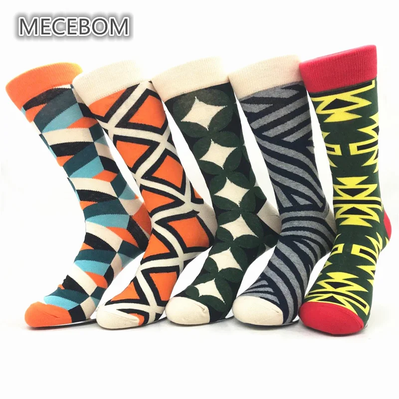 5 пар/лот Носки Женские Повседневные Удобные яркие носки с геометрическим