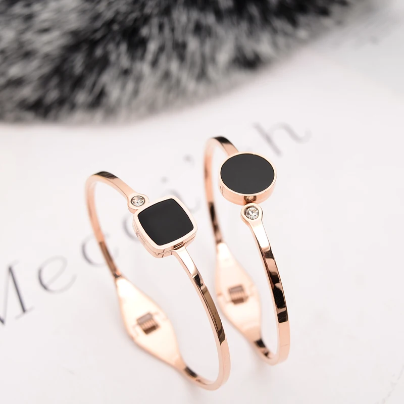 

YUN RUO New Arrival Round & Square Bangle Rose Gold Color Women Birthday Gift Titanium Steel Jewelry Never Fade Free Shipping