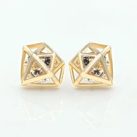 metallic geometrical structure hollow center clear crystal stud earrings for women trendy piercing jewelry