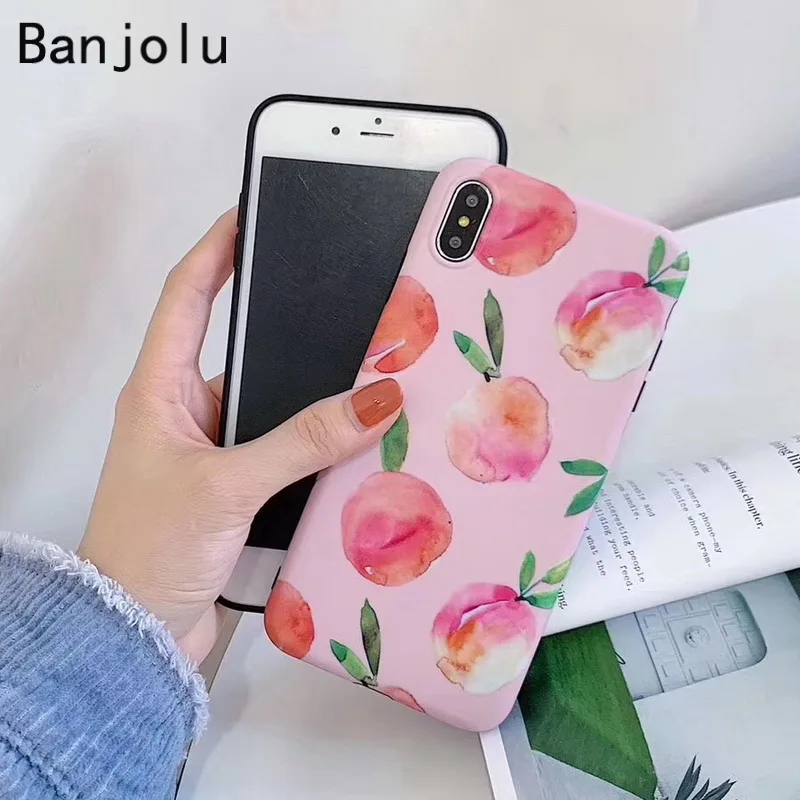 Banjolu Fashion Cute Peach Phone Case for iPhone X XS MAX XR 8 7 6 6s Plus Pink Soft TPU Girly Back Cover |