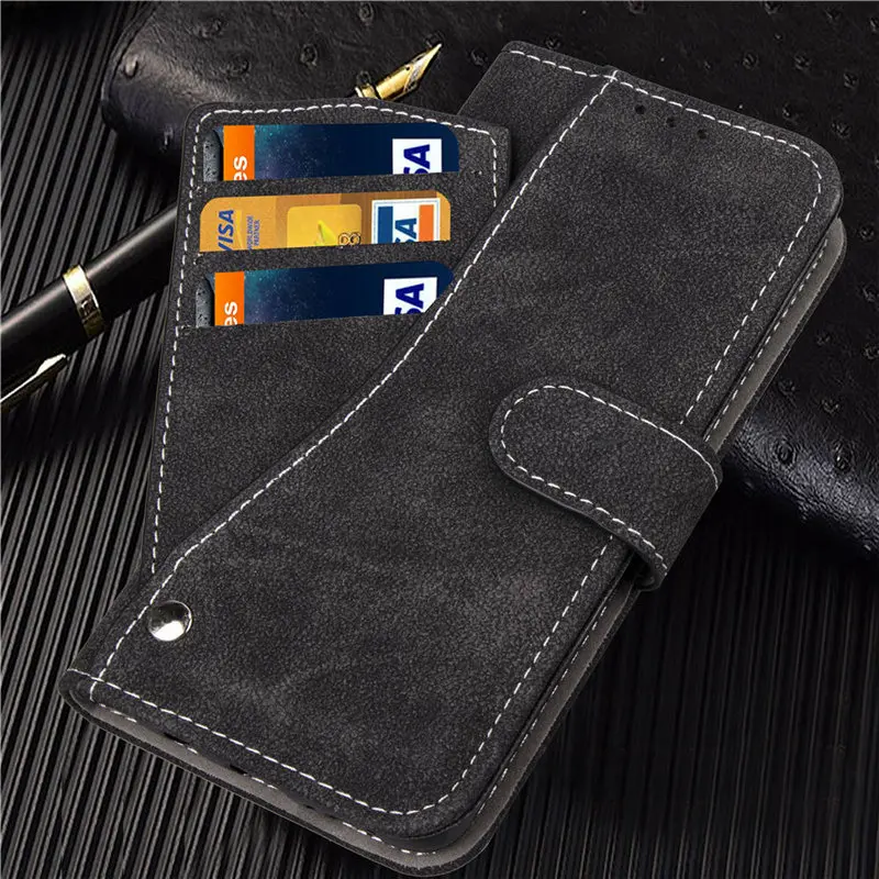 Black Кожаная сумка для samsung S10, S10e, S9, S8 plus, S7, Note 10, 9, 8, чехол-кошелек, матовая откидная крышка для iPhone 11 Pro, XS Max, X, XR, 7, 6s - Цвет: Black