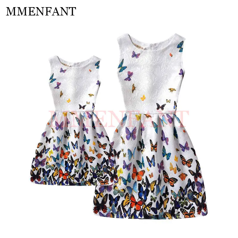 2017 summer family matching clothes mommy and me colorful butterfly mother daughter dresses vest dress girls tutu princess | Мать и