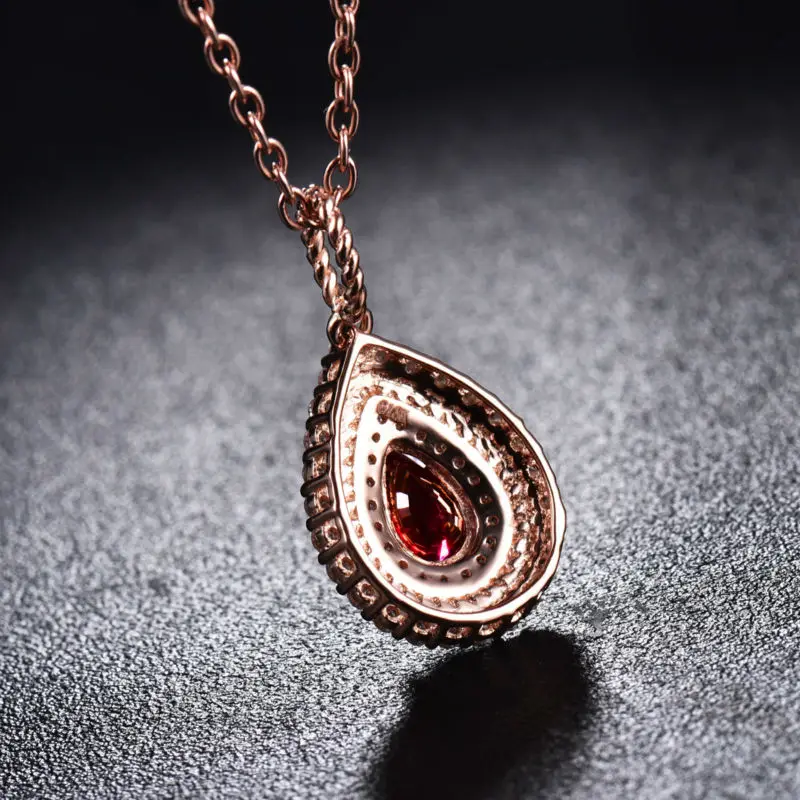 Женское Ожерелье с кулоном из розового золота 18 К 4x6 мм|diamond ruby pendant|ruby diamond pendantnatural