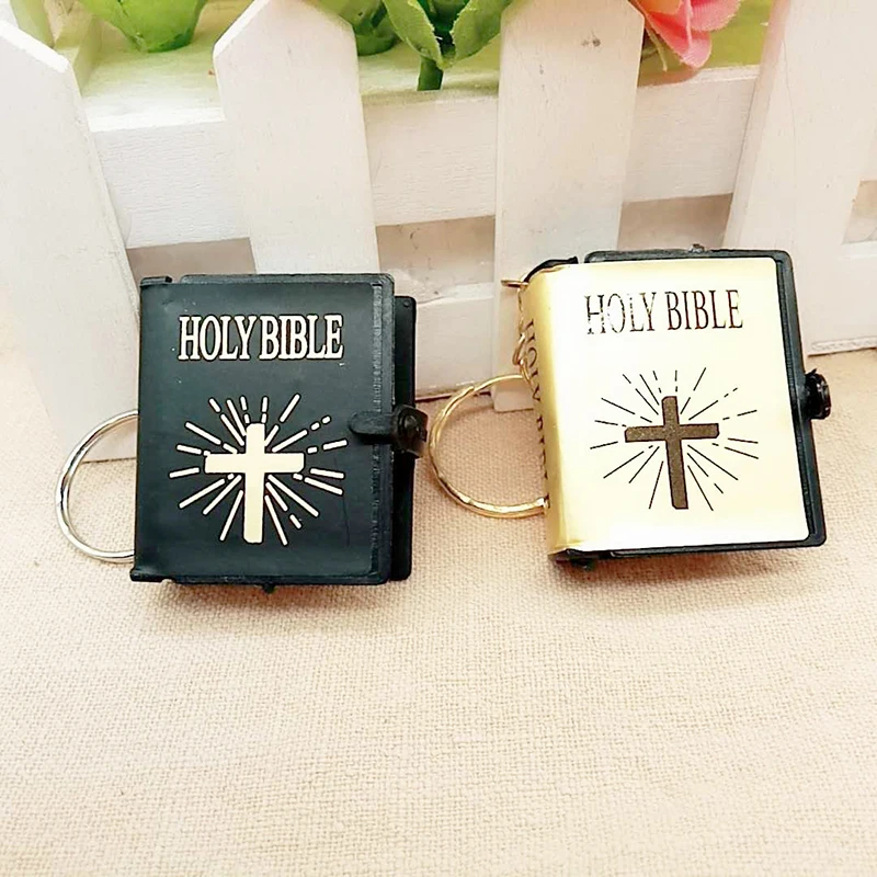 Qevila Jewe Mini English HOLY BIBLE Keychains Religious Christian Jesus Cross Keyrings Women Bag Gift Souvenirs Prayer God Bless | Украшения
