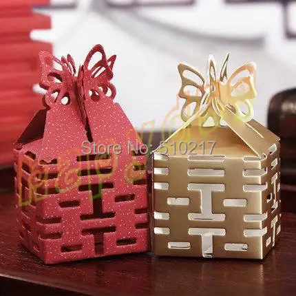 

200pcs Double Xi hollow wedding day wedding candy box marriage charm shower favor candy boxes wedding party gift hold bag