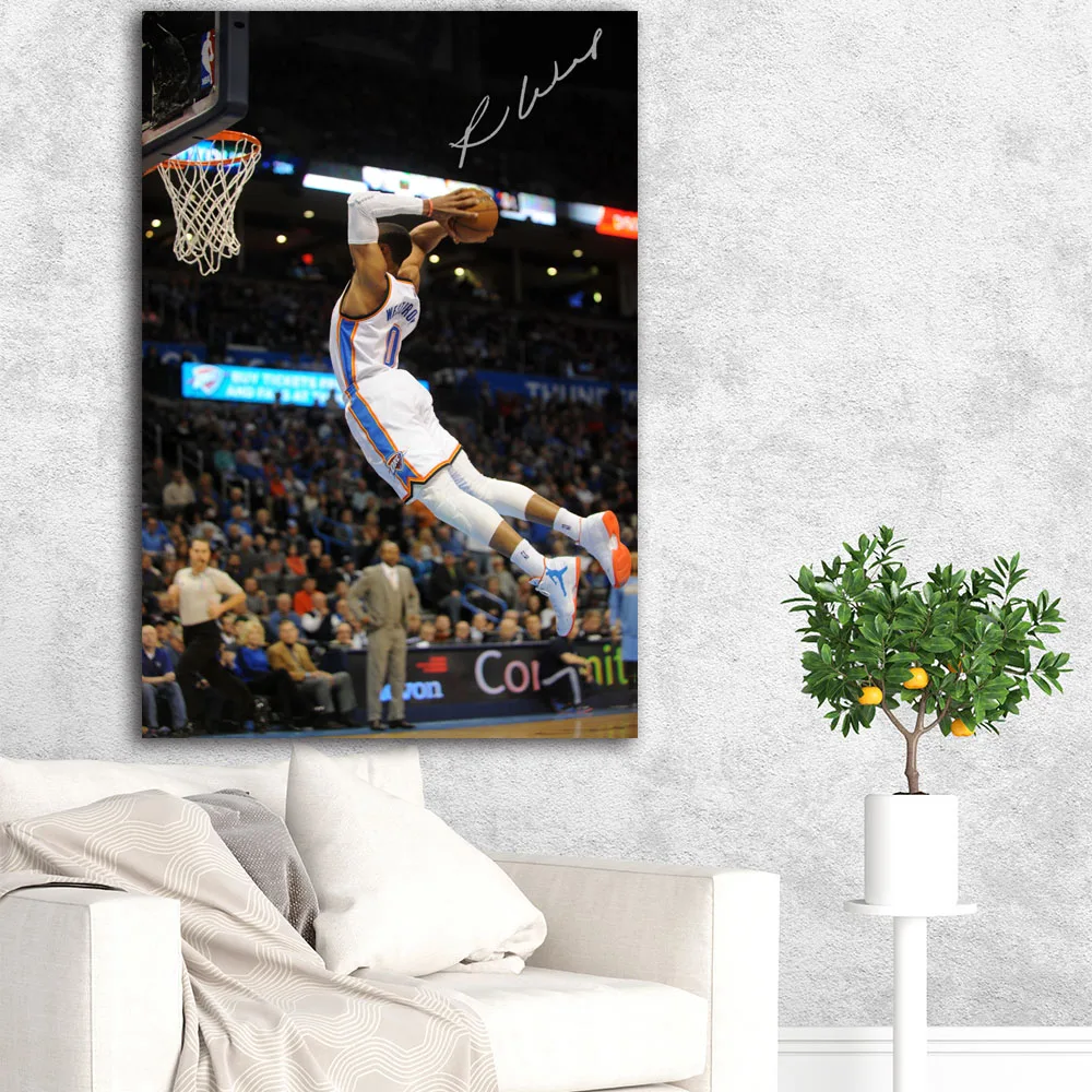 NBA Westbrook slam dank Oklahoma City Thunder Настенная картина холст Художественная печать