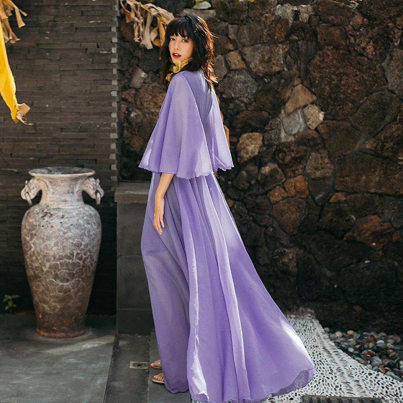 VERRAGEE 2019 летнее синее фиолетовое Длинное Платье женское Элегантное макси