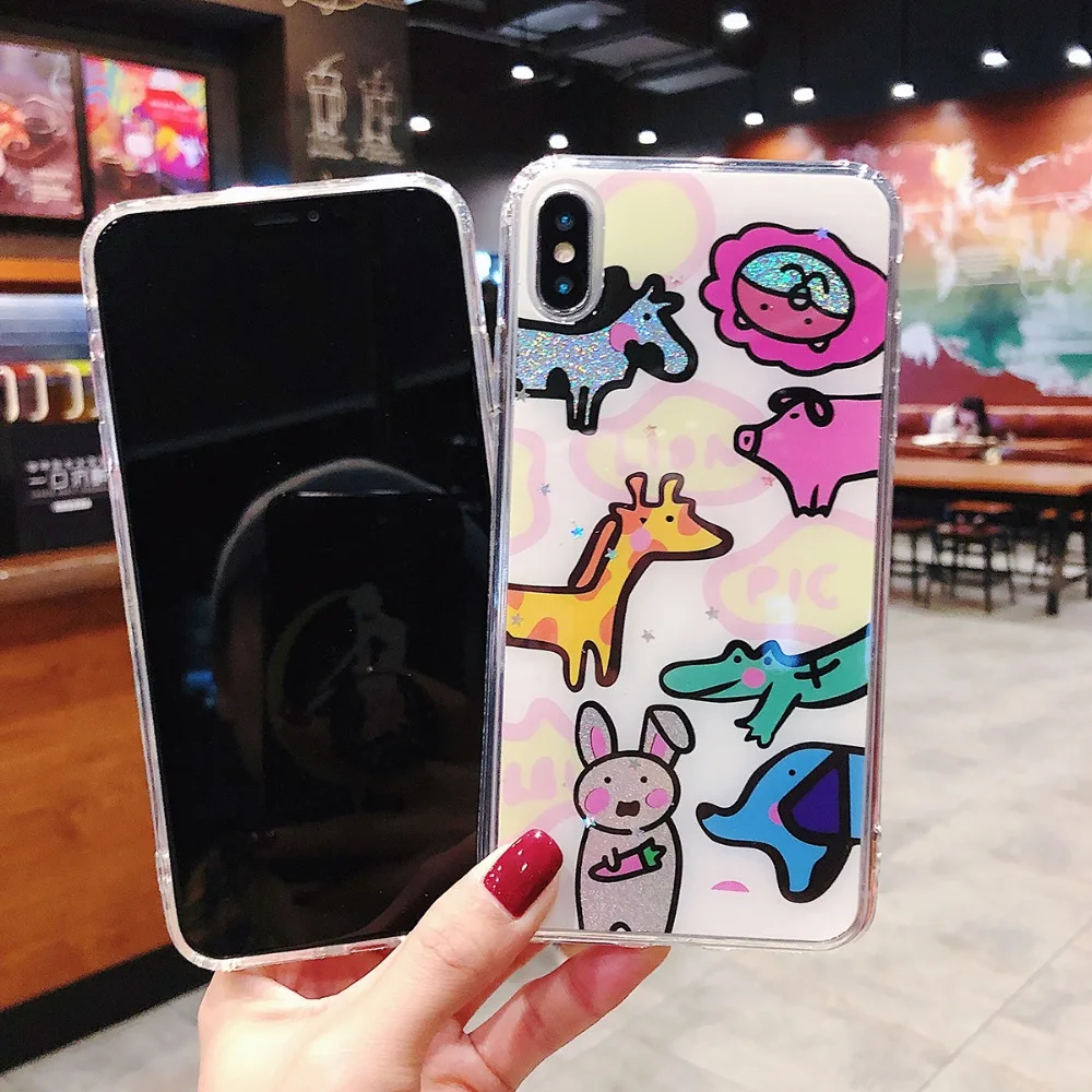 Luxury Glitter phone case For iphone XS MAX XR Cartoon Zoo Dynamic soft tpu Cases iPhone X 7 8 6S 6plus 7plus cases |