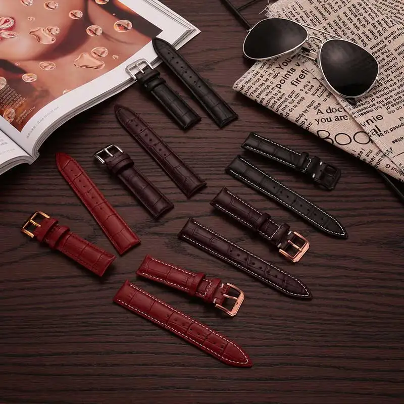 Ремешок из натуральной кожи для наручных часов 50 шт./лот 22 мм черный коричневый