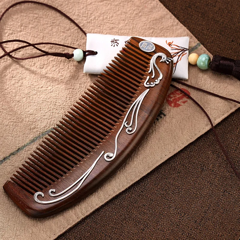 LouLeur 925 sterling silver sandalwood wood Hair Combs peacock mosa for women gift | Украшения и аксессуары