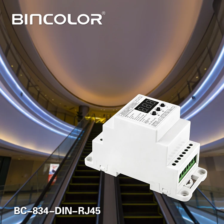 

New BC-834-DIN-RJ45 DIN Rail DC12 24V 6A*4CH output,4CH Constant voltage DMX512/1990 Decoder controller for led strip, lamp