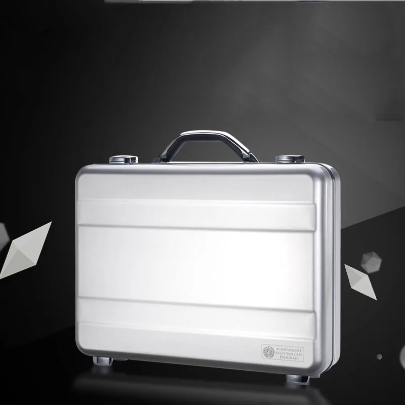 

Mens Luxury Metal Briefcase Aluminium Magnesium Alloy Travel Case TSA Lock One-step Forming Briefcase Silver Laptop Case