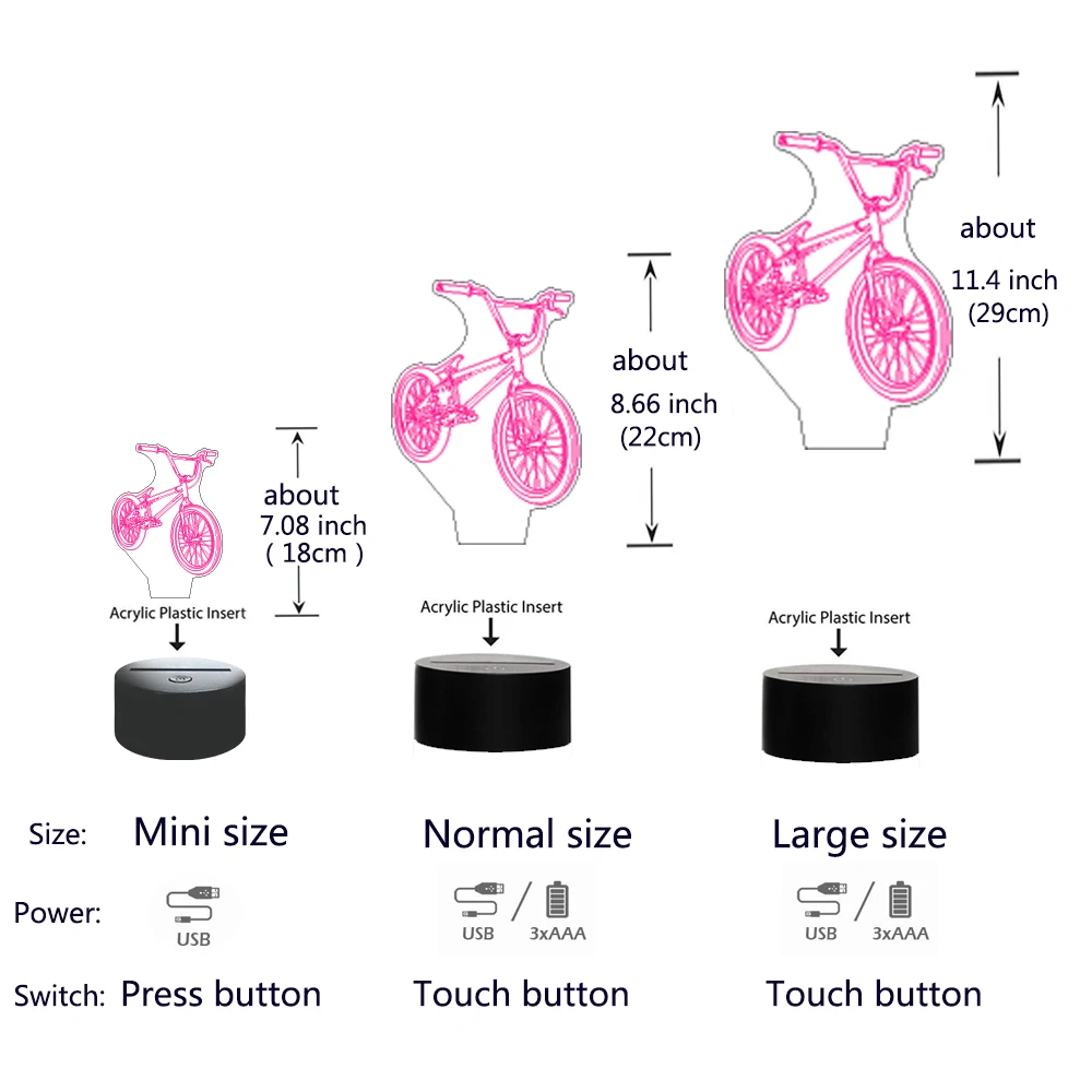 3D LED BMX ночник 7 видов цветов изменение формы велосипеда USB прикроватная