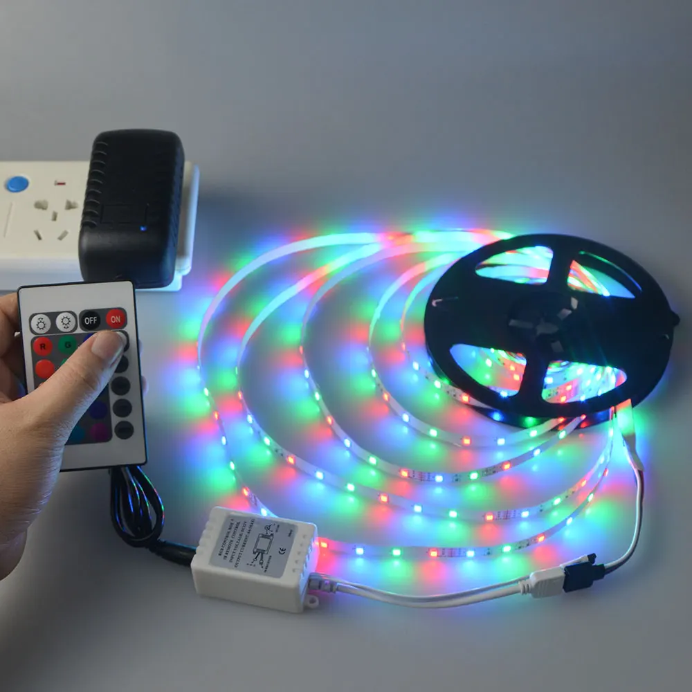 1 рулон RGB 5 м 3528 SMD Светодиодная лента 300 светодиодов 12 В 3A адаптер 24 клавиши пульт