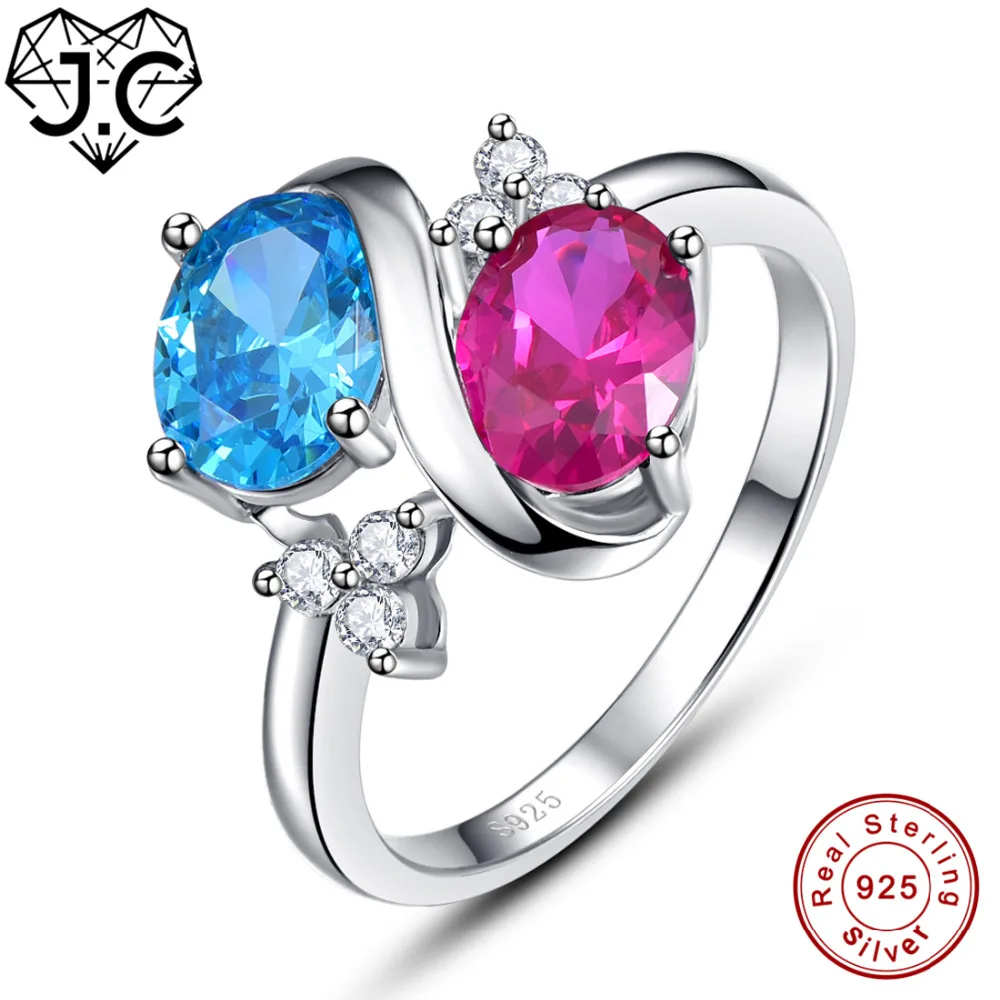 Женское кольцо из серебра 925 пробы с рубином и белым топазом|ring size|ring size 6blue ruby |