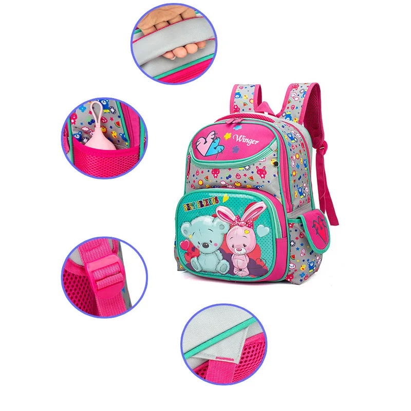 

2019 New School Backpack Girl Backpack Boy Cartoon Cat Bear Pattern Child Orthopedic Backpack Child Backpack 1 - 3rd Grade