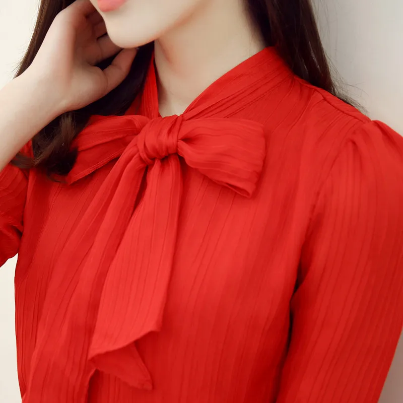 Женская шифоновая блузка с длинным рукавом и бантом на воротнике|blusas femininas|blouse women