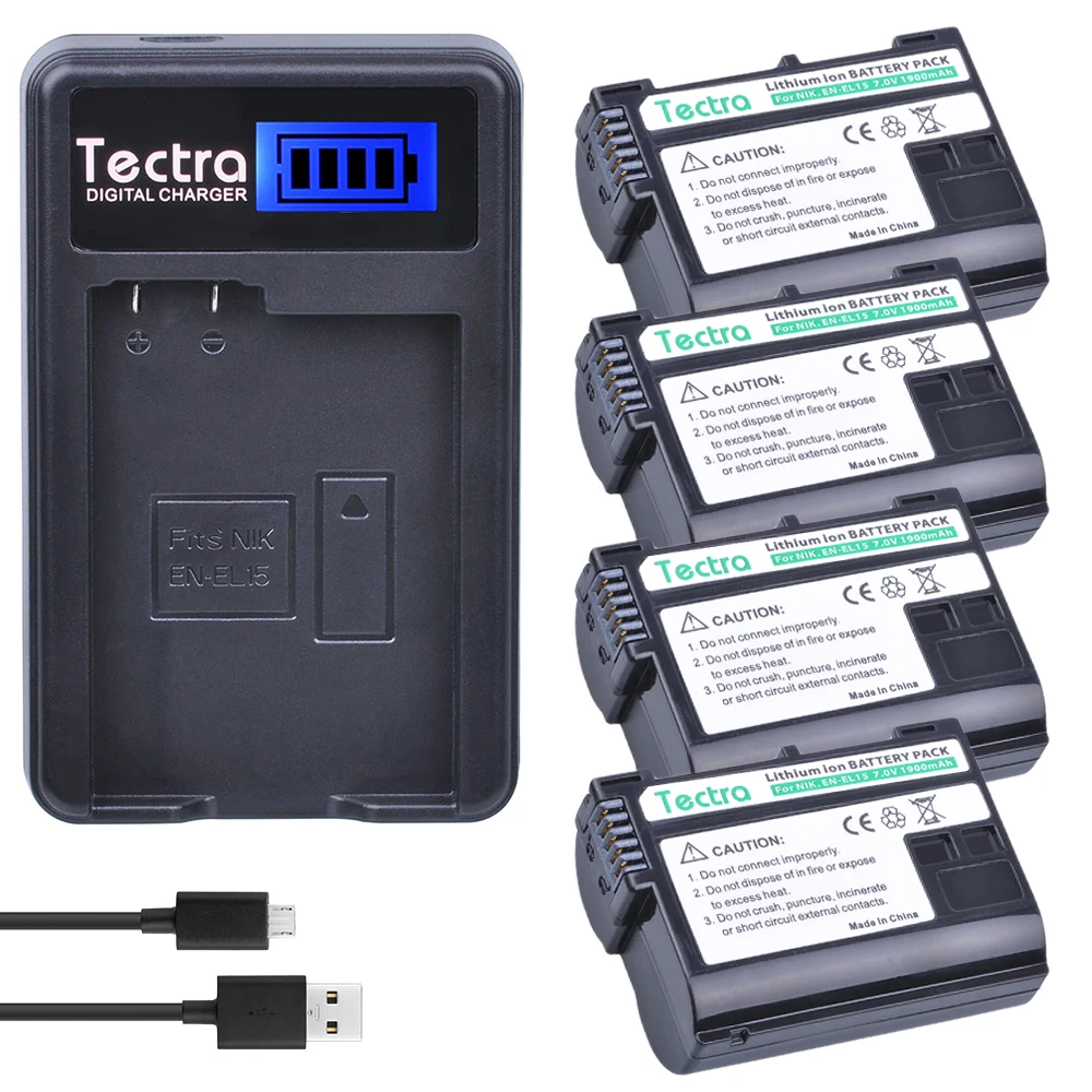 Tectra 4 шт. планшетов литий ионный аккумулятор + зарядное устройство USB с ЖК дисплеем