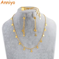 anniyo small coin jewelry set for girlsnecklace earring bracelet ring gold color arab jeweler metal coins for kids 049706
