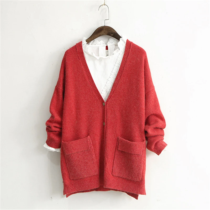 Women Casual Sweater Autumn 2017 New Cotton Knit Soft Comfortably Breathable Solid V-Neck Button Cardigan |