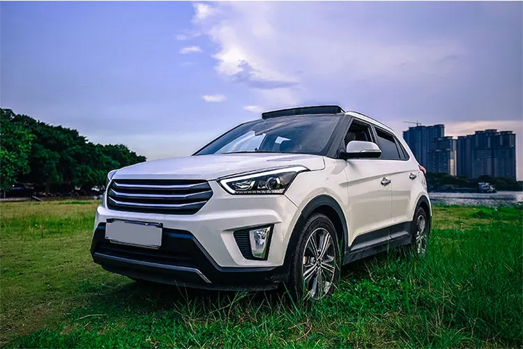 2 шт. светодиодный фары для hyundai ix25 Автомобильный светодиодный фонарь двойной ксеноновый Объектив Автомобильные аксессуары дневные ходовые огни противотуманные фары