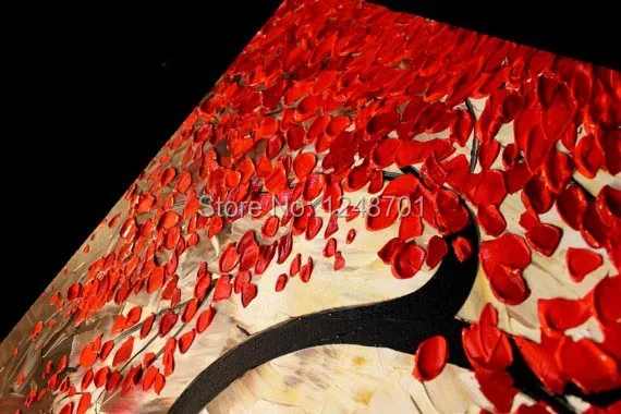 

High quality Abstract Red Blossoms Tree palette knife floral impasto oil painting BY HANDMADE