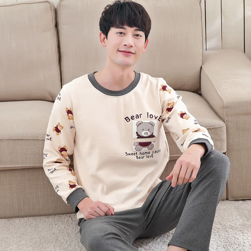 men pajamas Пижамы для женщин, зимняя Хлопковая пижама размера плюс XXXL, Женская хлопковая зимняя Пижама 4xl XXL, Женская хлопковая зимняя пижама с длинным рукавом и рисунком - Цвет: men pajamas