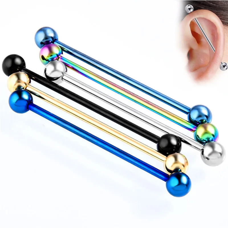 Body Jewelry, 6 цветов, 34 мм язычок пирсинг, Септум, промышленная стропа, фонарик, фотоэлемент, 1 шт.